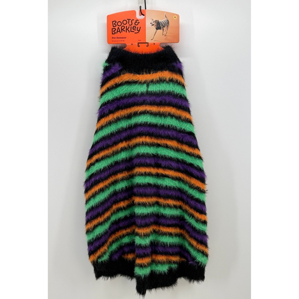 Boots & Barkley XL Sweater Halloween Striped Fuzzy Pet Dog Eyelash Knit Orange